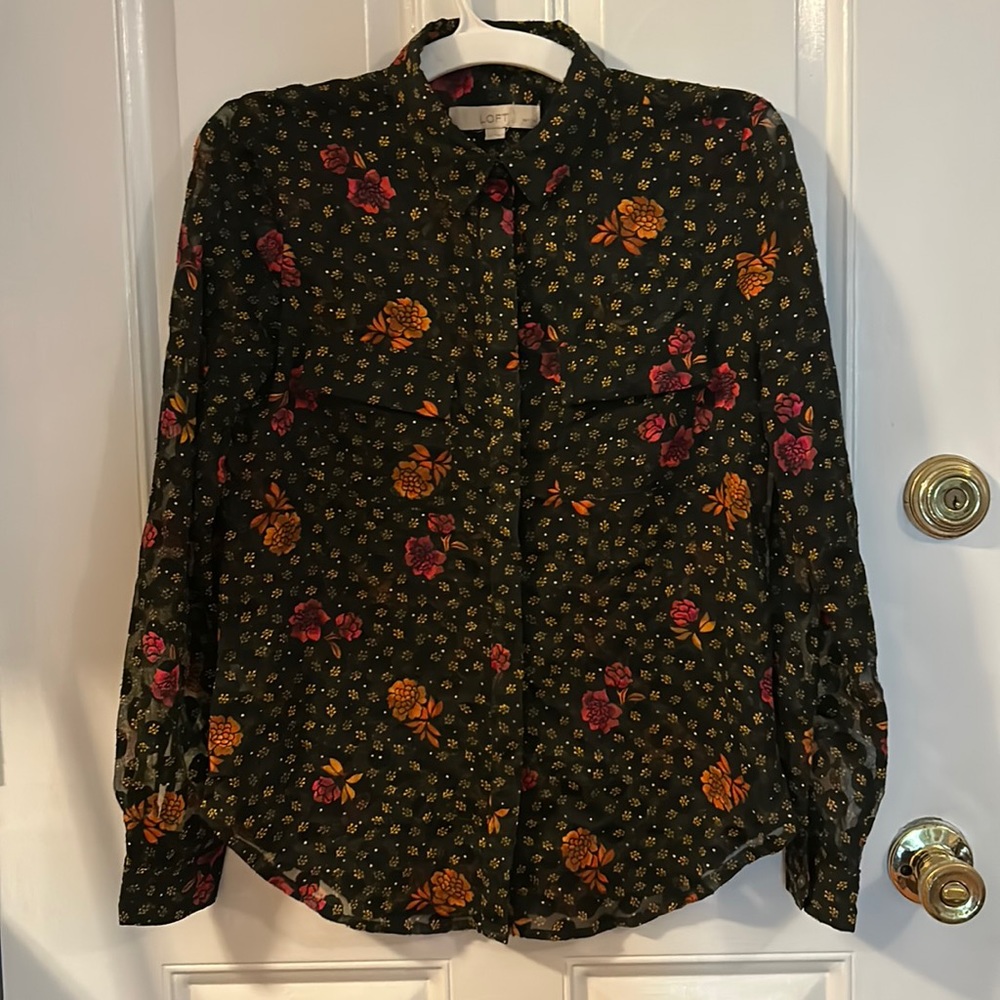 Loft Black Floral Button Down